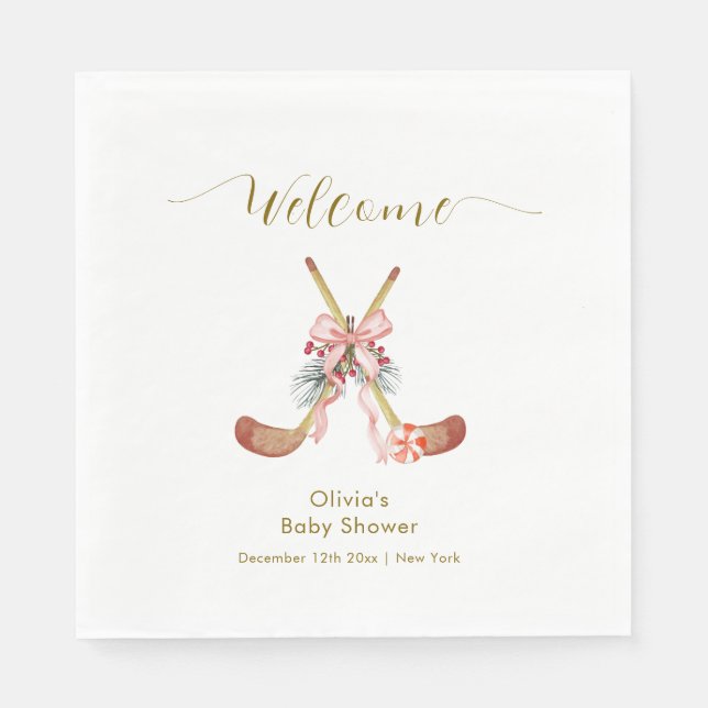 Serviette En Papier Cute All Stars Bow Hockey Girl Baby Shower Welcome (Devant)