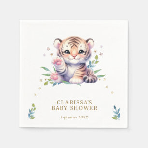 Serviette En Papier Cute Animal Tiger Etoiles Baby shower blanc