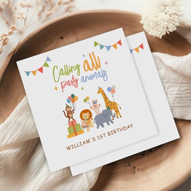 Serviette En Papier Cute Animals Safari 1st Birthday Party  (Créateur téléchargé)