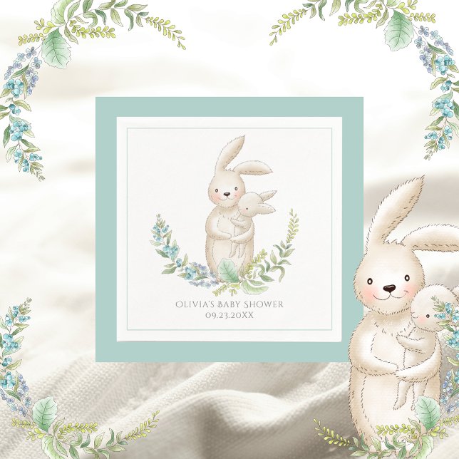 Serviette En Papier Cute Animaux Bunny Baby shower vert personnalisé (Créateur téléchargé)