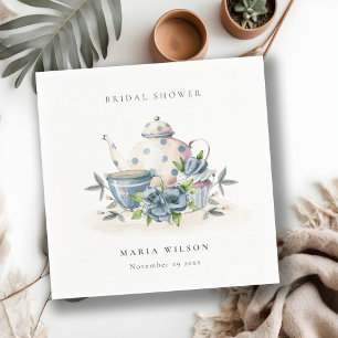 Serviette En Papier Cute Aqua Blue Floral Cups Fête des mariées