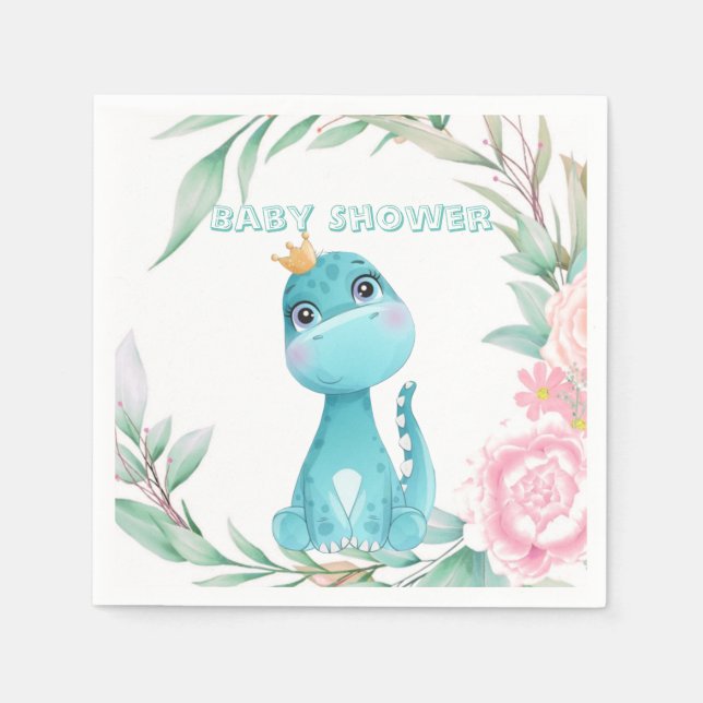 Serviette En Papier Cute Aqua Princess Dinosaur Baby shower (Devant)