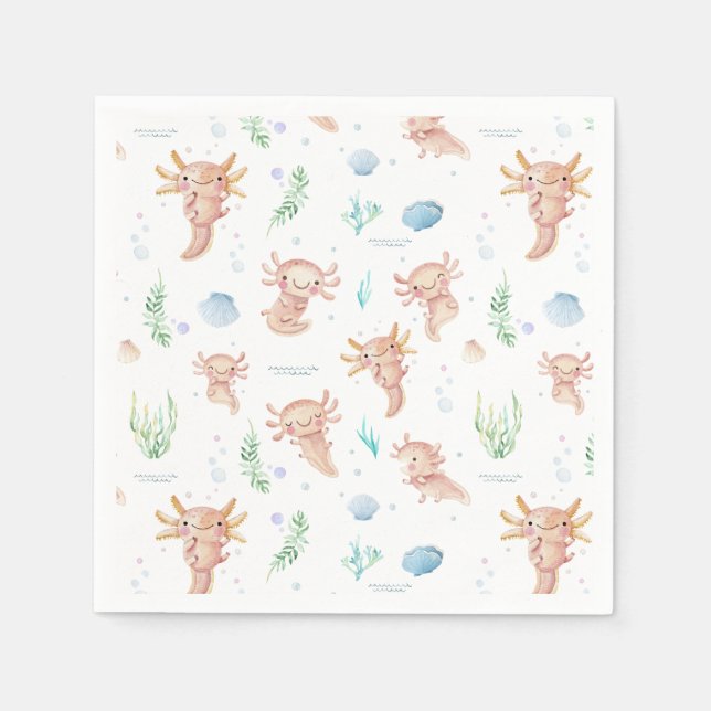 Serviette En Papier Cute Aquarelle Axolotl Anniversaire de fête Napkin (Devant)