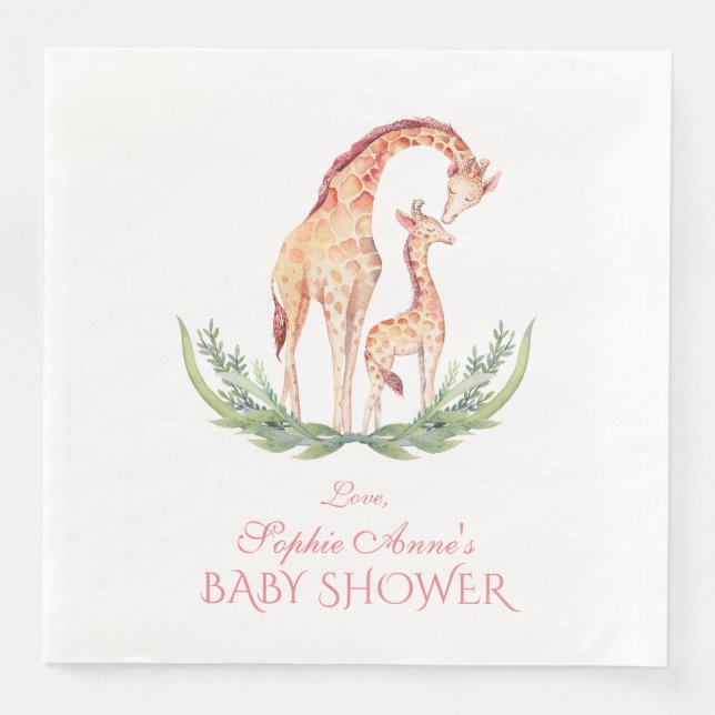 Serviette En Papier Cute Aquarelle Giraffe Baby shower fille (Devant)