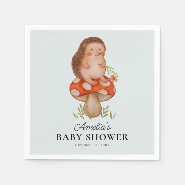 Serviette En Papier Cute aquarelle Hérisson Baby shower bleu (Devant)