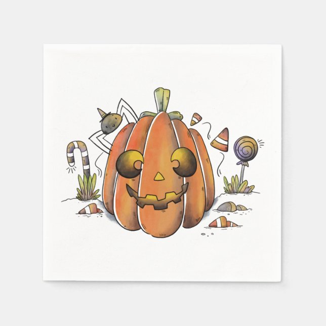 Serviette En Papier Cute aquarelle Jack o'lantern (Devant)
