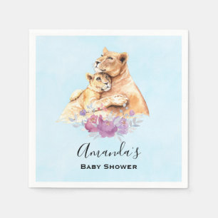 Serviette En Papier Cute Aquarelle Mère Lion & Baby shower Cub