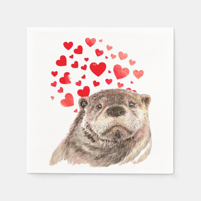 Serviette En Papier Cute Aquarelle Otter Coeurs Aimer Humour animal (Devant)