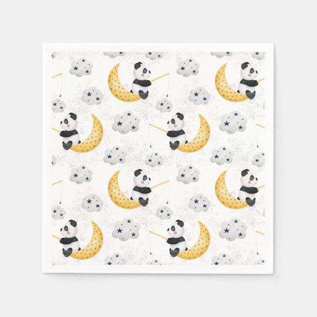 Serviette En Papier Cute Aquarelle Pêche Panda Motif Anniversaire (Devant)