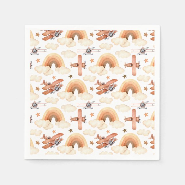 Serviette En Papier Cute aquarelle Rainbow Motif d'avion (Devant)