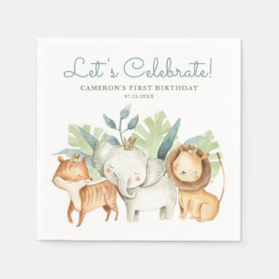 Serviette En Papier Cute Aquarelle Safari Animaux Amis Anniversaire