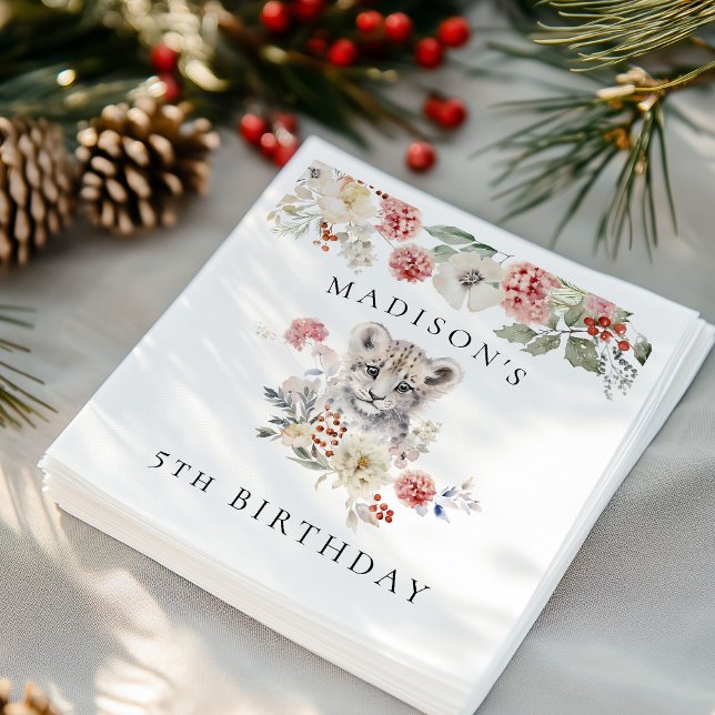 Serviette En Papier Cute aquarelle Snow Leopard fête d'anniversaire (Créateur téléchargé)