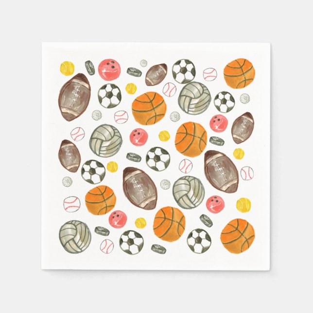 Serviette En Papier Cute Aquarelle Sports Ball Enfants Anniversaire (Devant)