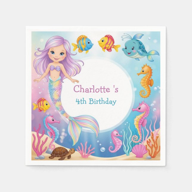 Serviette En Papier Cute arc-en-ciel mermaid poisson hippocampe Annive (Devant)