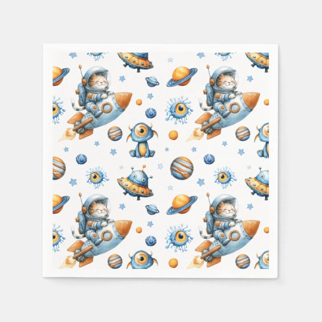 Serviette En Papier Cute Astronaut Cat Outer Space Cosmic Pattern  (Devant)