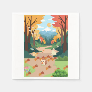 Serviette En Papier Cute Autumn Forest Animals Cozy Landscape Art Post