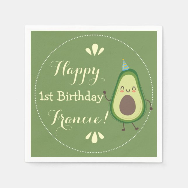 Serviette En Papier Cute Avocado Personnaliser Coloré 1er anniversaire (Devant)