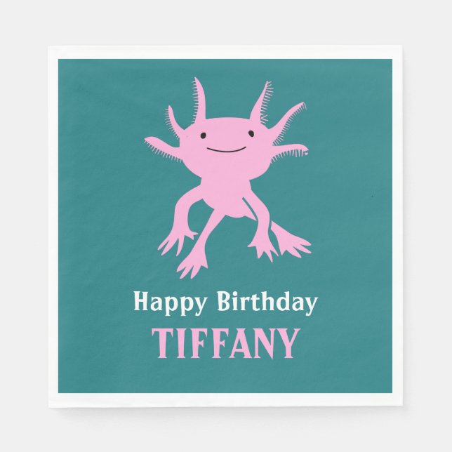 Serviette En Papier Cute Axolotl Pink Salamander Birthday Party (Devant)