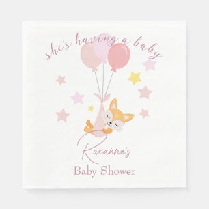 Serviette En Papier Cute Baby Girl Fox et ballons