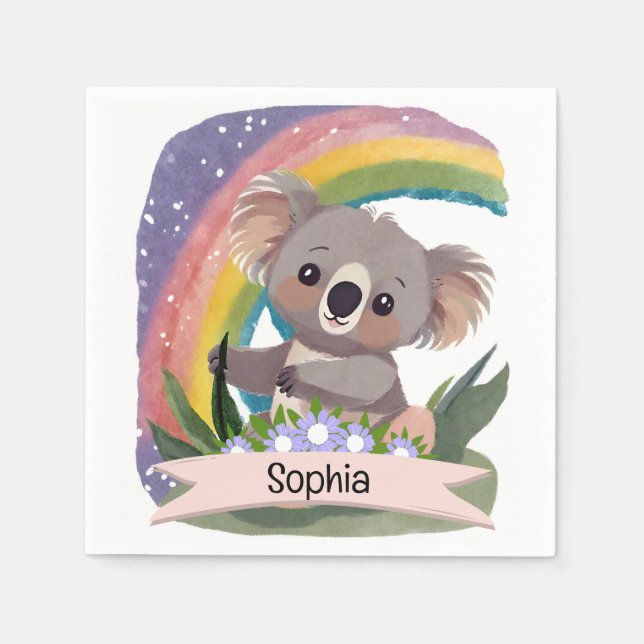 Serviette En Papier Cute Baby Koala Rainbow Nom personnalisé (Devant)
