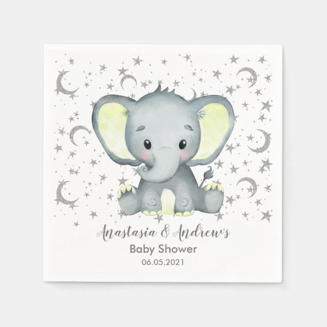 Serviette En Papier Cute Baby shower Eléphant Jaune serviette (Devant)
