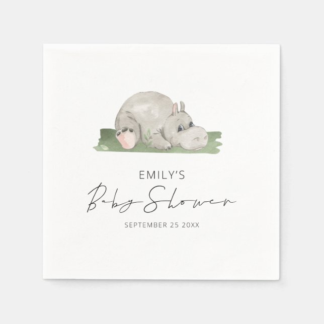Serviette En Papier Cute Baby shower Hippo (Devant)