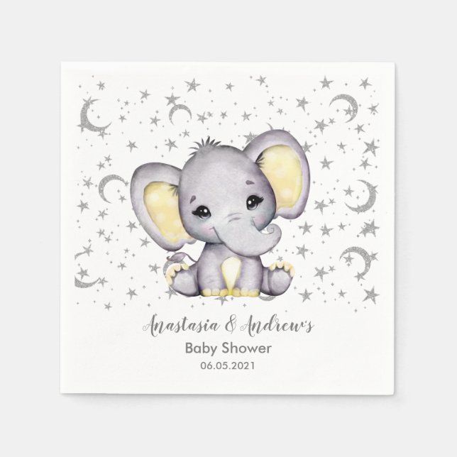 Serviette En Papier Cute Baby shower Jaune Eléphant serviettes (Devant)