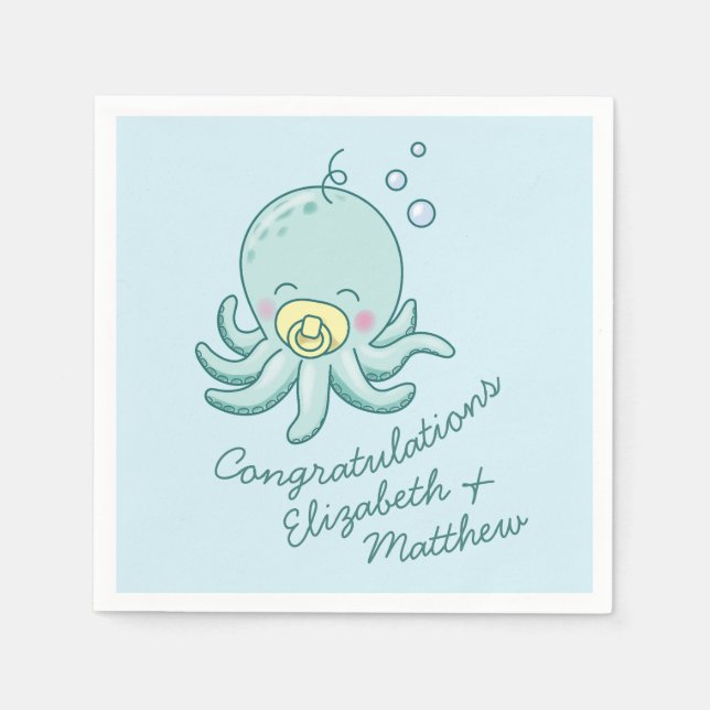 Serviette En Papier Cute Baby shower Octopus Kawaii (Devant)