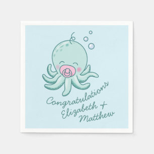 Serviette En Papier Cute Baby shower Octopus Kawaii fille rose