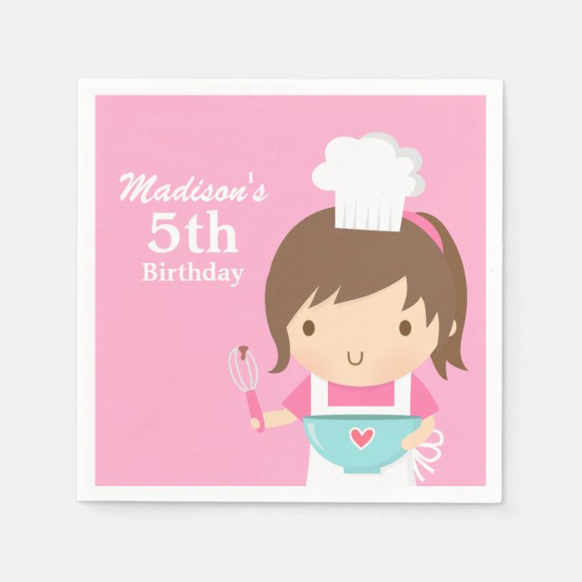 Serviette En Papier Cute Baker Chef Fille Cuisine Baking Anniversaire  (Devant)