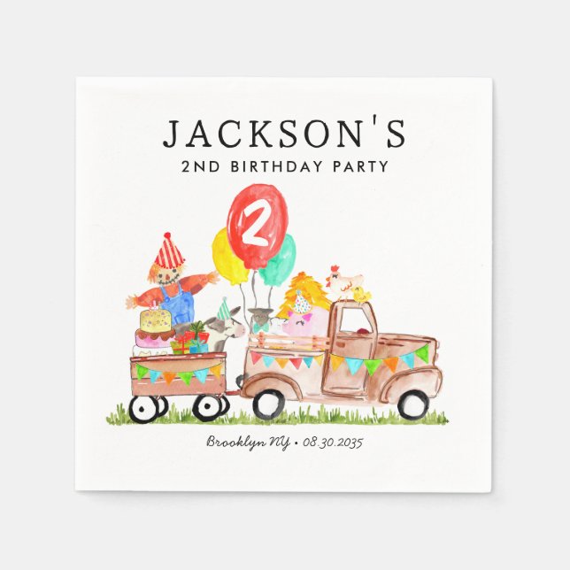 Serviette En Papier Cute Barn Party Animaux Camion Enfants ferme Anniv (Devant)