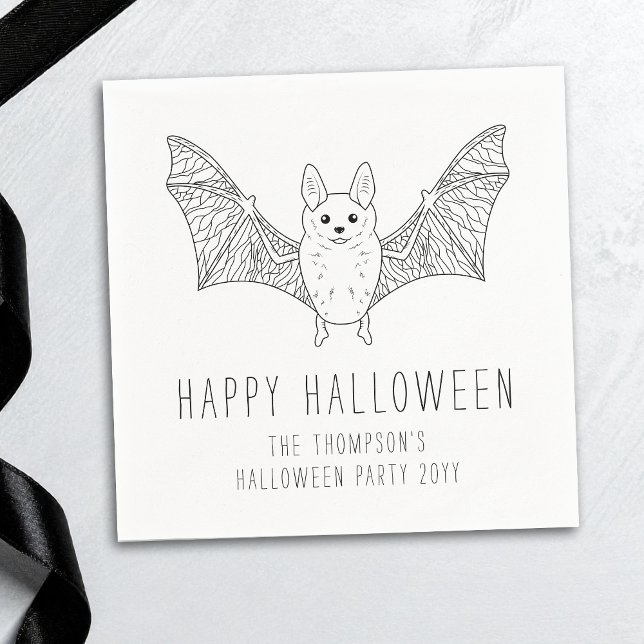 Serviette En Papier Cute Bat Minimal Line Art Heureux Halloween (Créateur téléchargé)