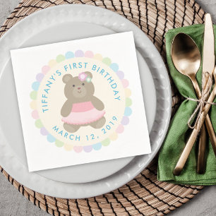 Serviette En Papier Cute Bear Cub Ballerina Baby First Birthday Party