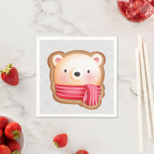 Serviette En Papier Cute Bear Face Red Scarf et Rosy Cheeks Christmas