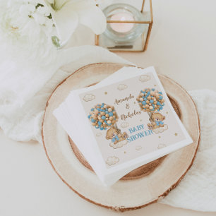 Serviette En Papier Cute Bears Jumeaux Douche Ballons Bleus