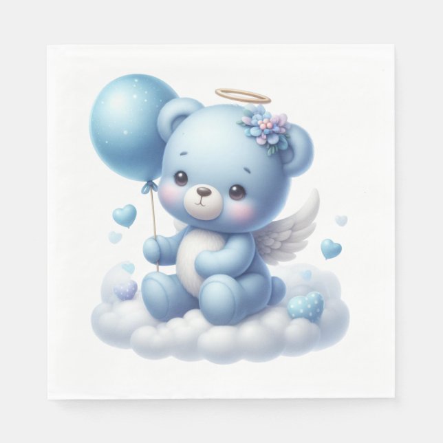 SERVIETTE EN PAPIER CUTE BÉBÉ GARÇON BLEU TEDDY OURS AVEC BALLON (Devant)