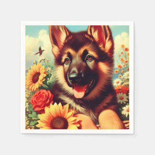 Serviette En Papier Cute berger allemand Peinture de chiot