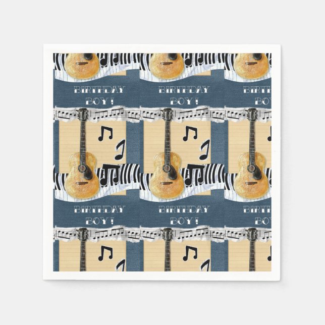 Serviette En Papier Cute Birthday Boy Music Guitare Papier Napkin (Devant)