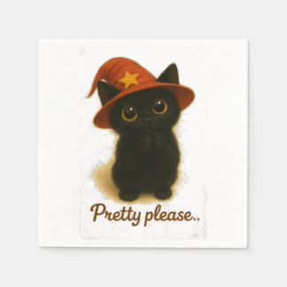 Serviette En Papier Cute Black Cat Emi Begging Pose – Kawaii Witch Hat