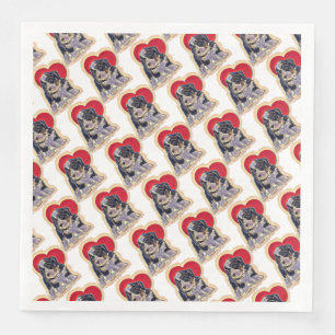 Serviette En Papier Cute Black Tan PopArt Bernedoodle Motif de coeur