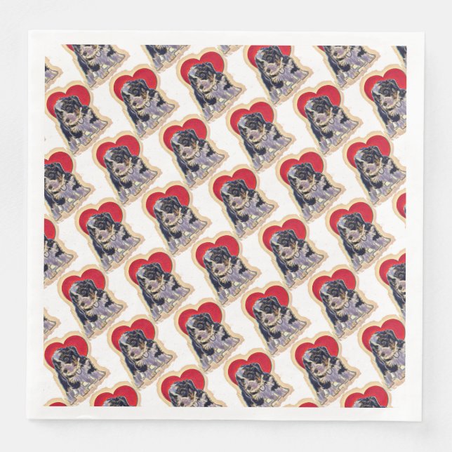 Serviette En Papier Cute Black Tan PopArt Bernedoodle Motif de coeur (Devant)