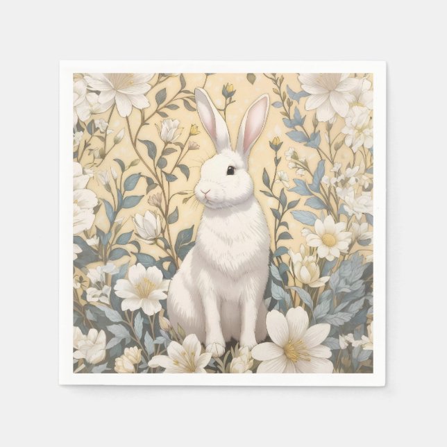Serviette En Papier Cute Blanc Bunny Pastel Jaune Floral (Devant)