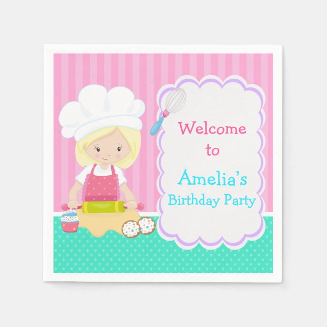 Serviette En Papier Cute Blonde Girl Baking Anniversaire (Devant)