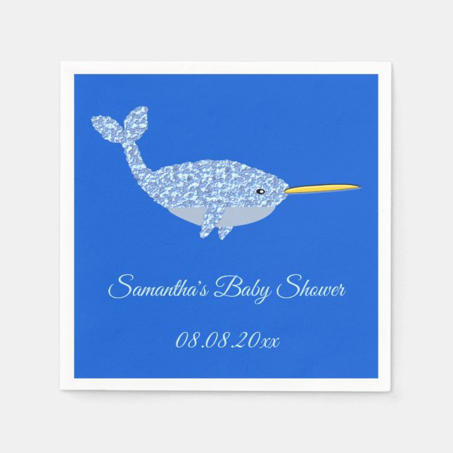 Serviette En Papier Cute Blue Baby Boy Narwhal Baby shower personnalis (Devant)
