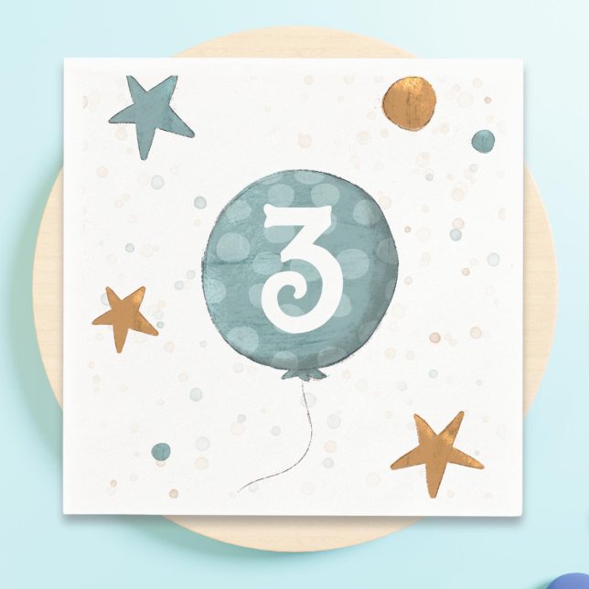 Serviette En Papier Cute Blue Balloon Boy Third Birthday Party (Créateur téléchargé)