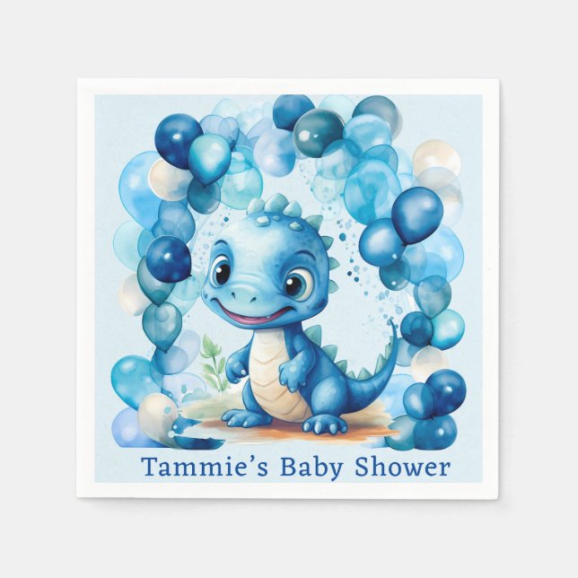 Serviette En Papier Cute Blue Dinosaur Ballons Baby shower garçon (Devant)