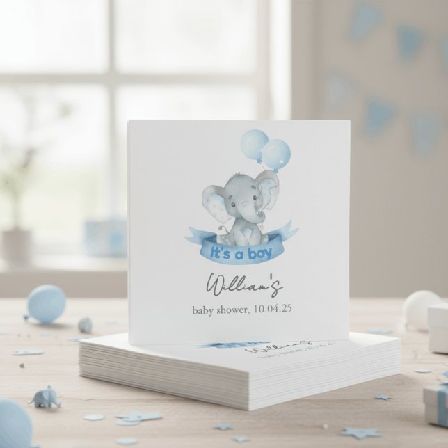 Serviette En Papier Cute Blue Elephant Boy Baby Shower Napkins (Créateur téléchargé)