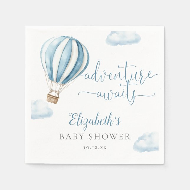 Serviette En Papier Cute Blue Hot Air Balloon Baby shower garçon (Devant)