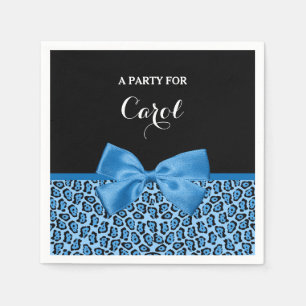 Serviette En Papier Cute Blue Jaguar Print Bright Blue Ribbon et nom