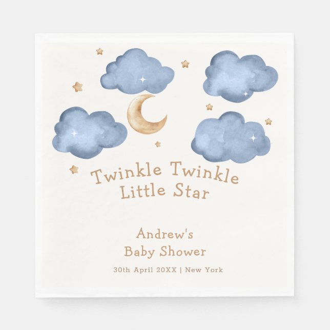 Serviette En Papier Cute Blue Moon Stars Twinkle Twinkle Baby shower (Devant)